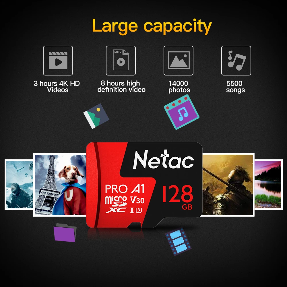 Netac класса 10 32 Гб 64 ГБ Micro SD карта скорости чтения до 100 МБ/с. видео 16GB 128GB 256GB TF флэш
