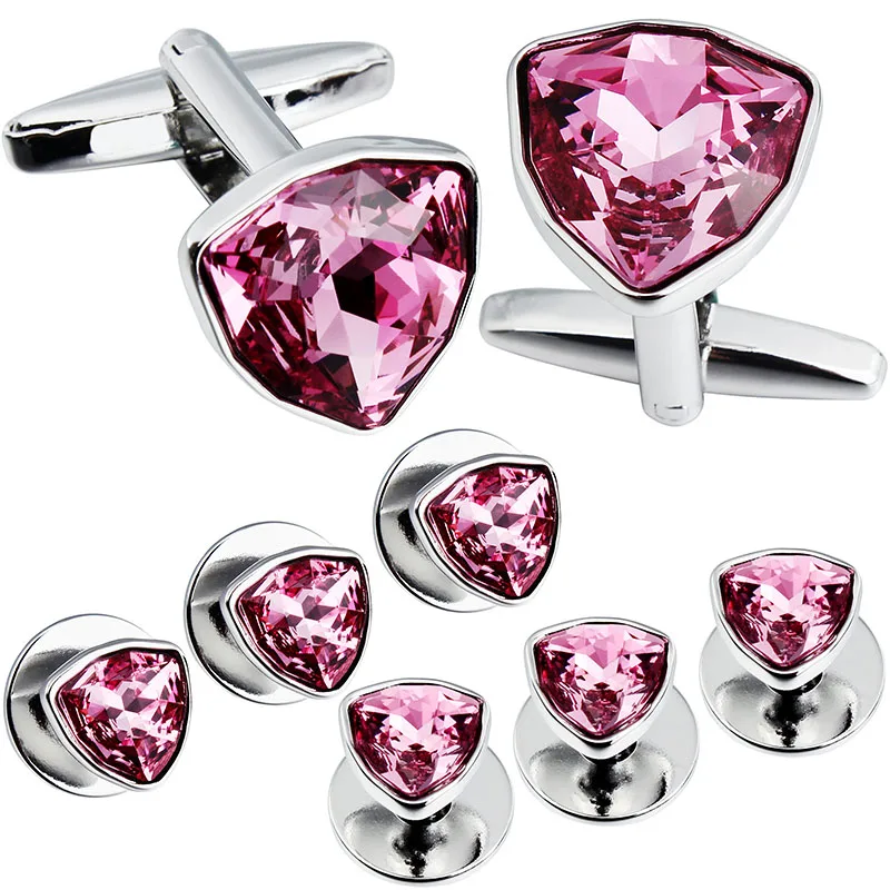 Pink HAWSON Swarovski запонки с кристаллами и шпильками набор для мужчин-2 шт. запонки с 6 шт. шпильки в подарочной коробке - Окраска металла: Pink