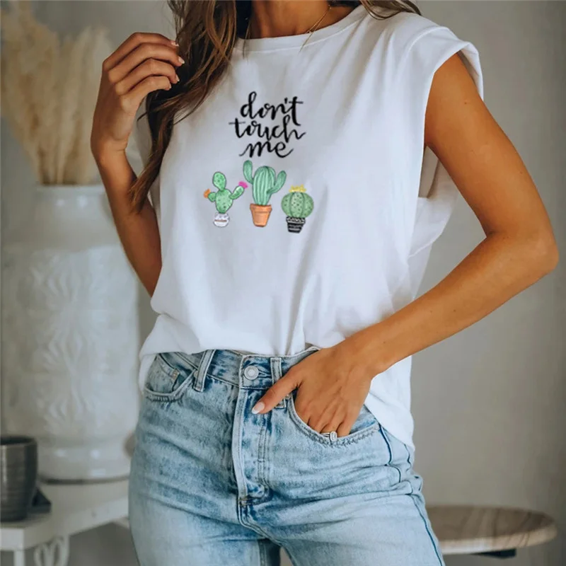 

2020 New Women T-shirts Casual Harajuku Cactus Printed Tops Tee Summer Female T shirt Short Sleeve Shirt For Women Clothing XXL