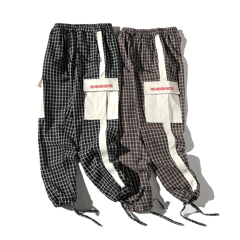 

Plaid Pants Men Patchwork Streetwear Joggers 2020 Hip Hop Plaid Black Sweatpants Casual Trousers Harajuku Harem Pants