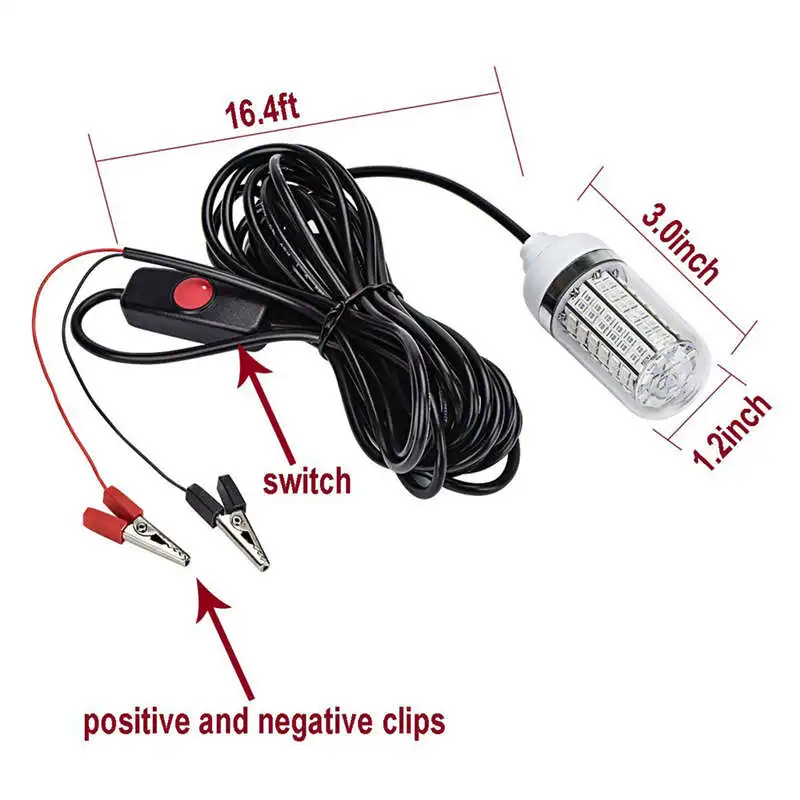 

12V 15W Fishing Light 108Pcs 2835 Led Underwater Fishing Light Lures Fish Finder Lamp Attracts Prawns Squid Krill (White+white l