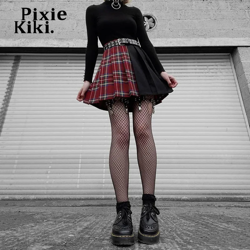 Юбка-мини в готическую клетку PixieKiki красная плиссированная юбка с цепочкой стиле