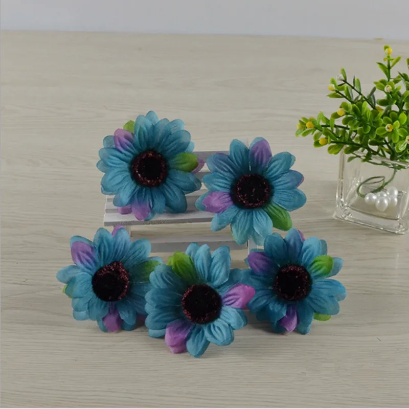 100 шт. 7 см шелковая ткань маргаритки Цветочные головки искусственные подсолнухи