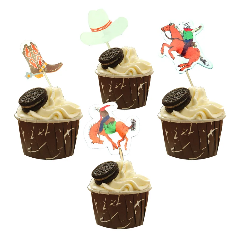 24 шт. ковбойские сапоги шляпы кекс Топпер Уэст флажки для торта выбор детского