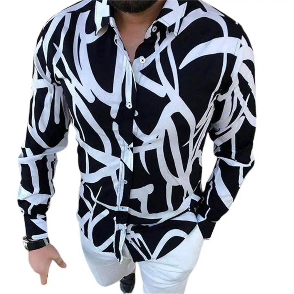 

Autumn Casual Punk Style Men's Silk Satin Digital Printing Shirts Male Slim Long Sleeve Flower Print Casual Party Shirt Tops