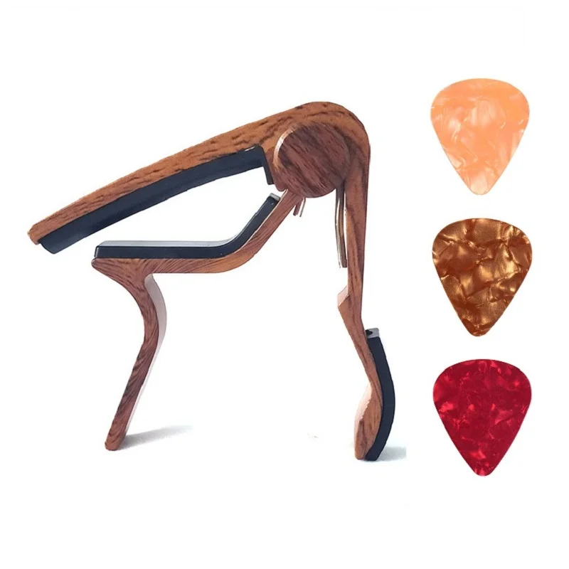 

Wood Color Guitar Capo Aluminum Alloy for 6-string Folk Guitar Electric Guitar with 3pcs Random Color Picks For Guitar