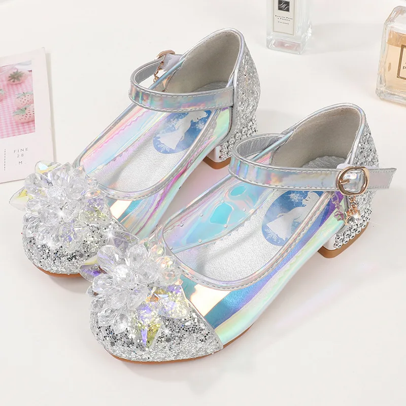 Детские кожаные туфли принцессы Эльзы новые на высоком каблуке для девочек с