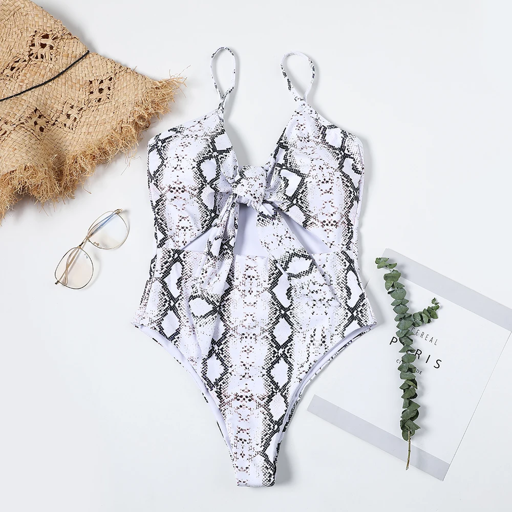 Женский слитный купальник OMKAGI Леопардовый купальный костюм с животным принтом