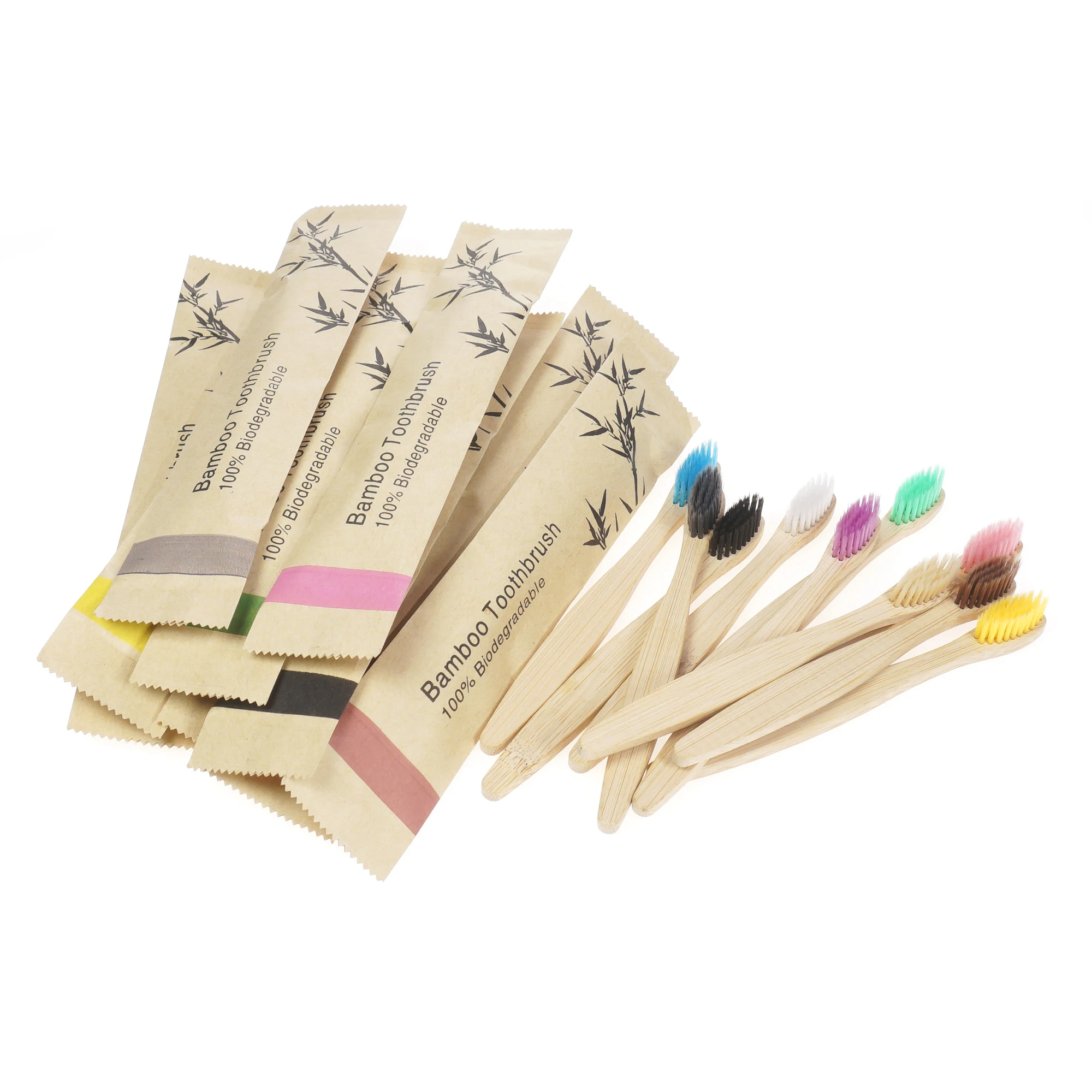 

100Pcs Children Eco Friendly Bamboo Resuable Toothbrushes Portable Child Wooden Soft Tooth Brush Customized Laser Engraving Logo