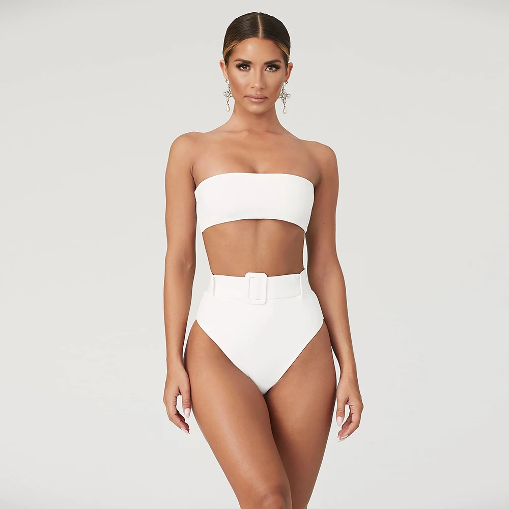 Женский купальник бикини с высокой талией ремешком танкини принтом раздельный