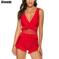 riseado sexy plunging one piece swimsuit 2021 ruffle swimwear women mesh bathing suit boyleg swimwear red swimsuit one piece
