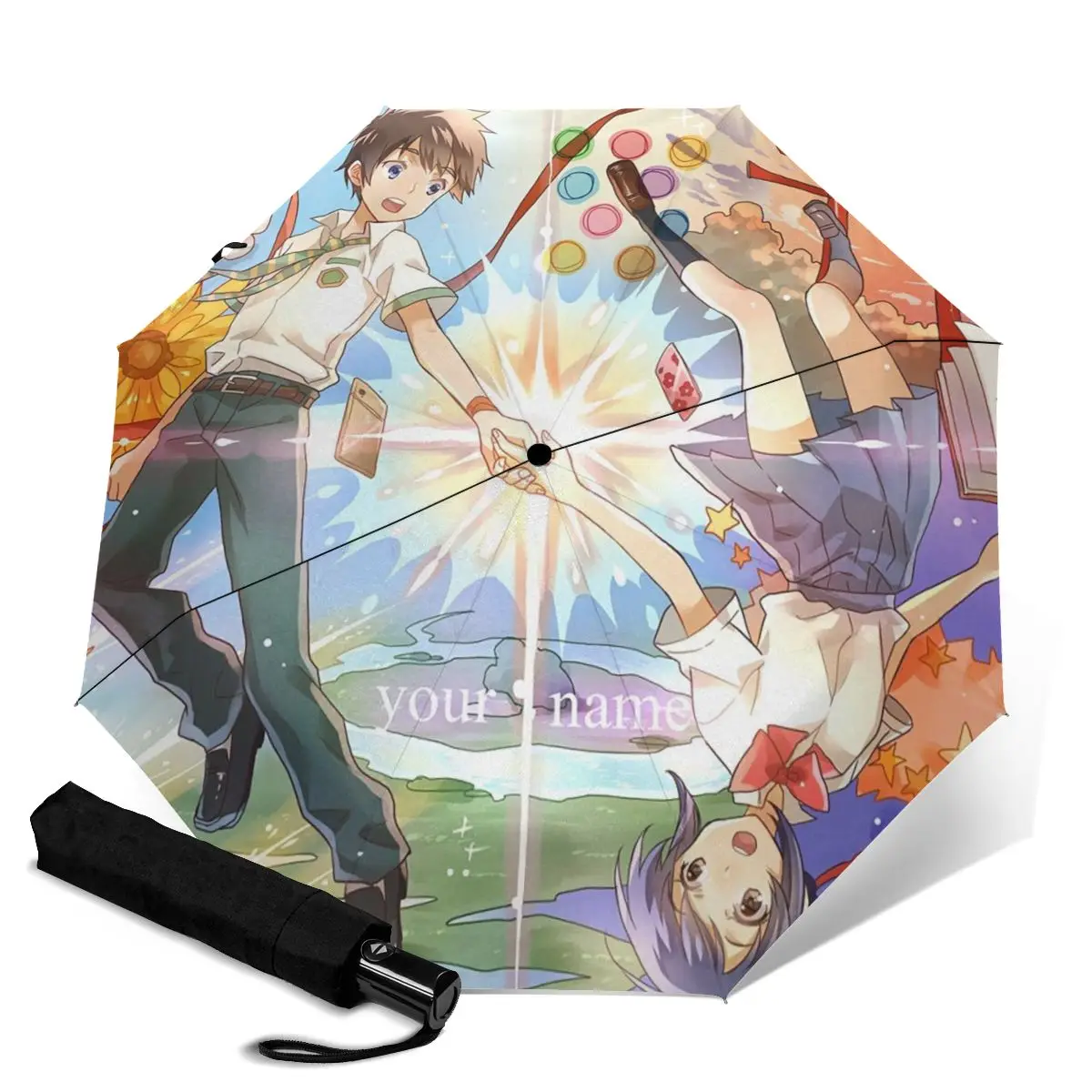 

Мужской автоматический 3-складной Зонт HUAZI, 8 ребер, прочный ветер, под ваше имя, классический уличный солнцезащитный