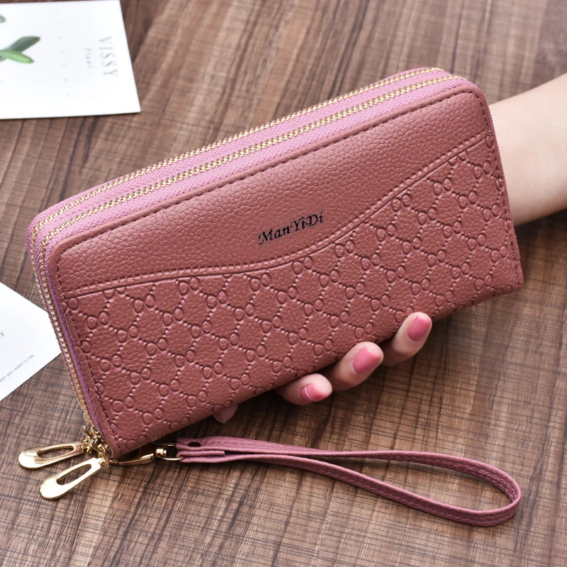 aliwood Large Capacity Embossing Long Women's Wallet Clutch  Double Zipper Layer Lady Coin Purse Phone Package Carteira Feminina