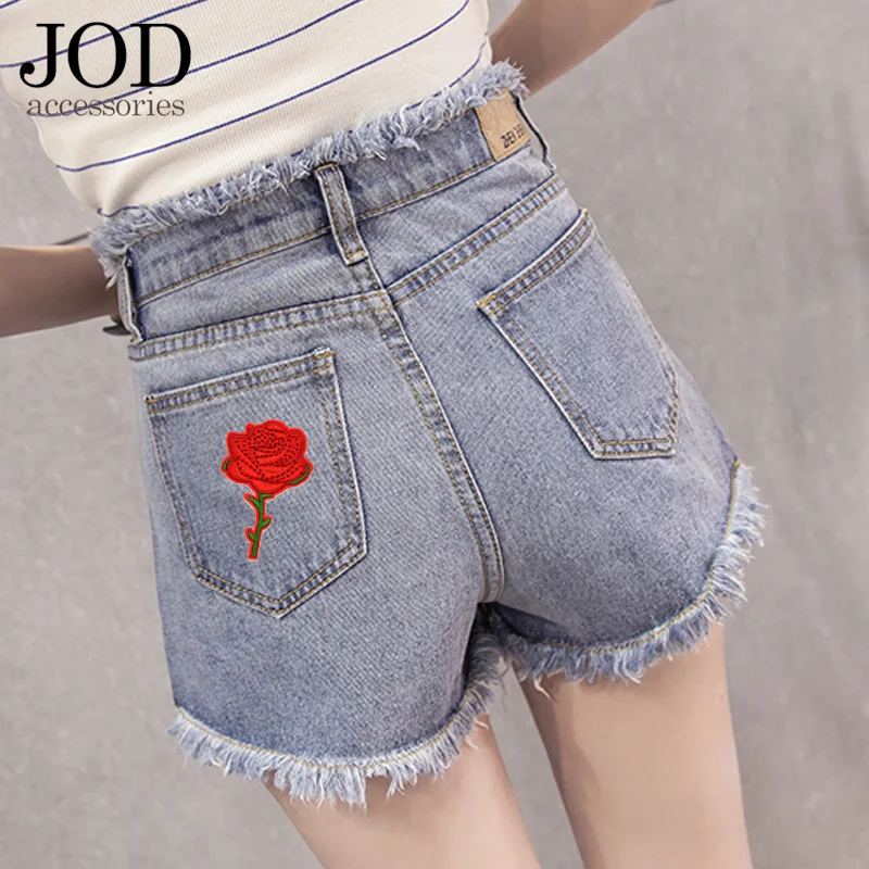 Вышитая красная Цветочная нашивка аппликация роза железные нашивки для одежды