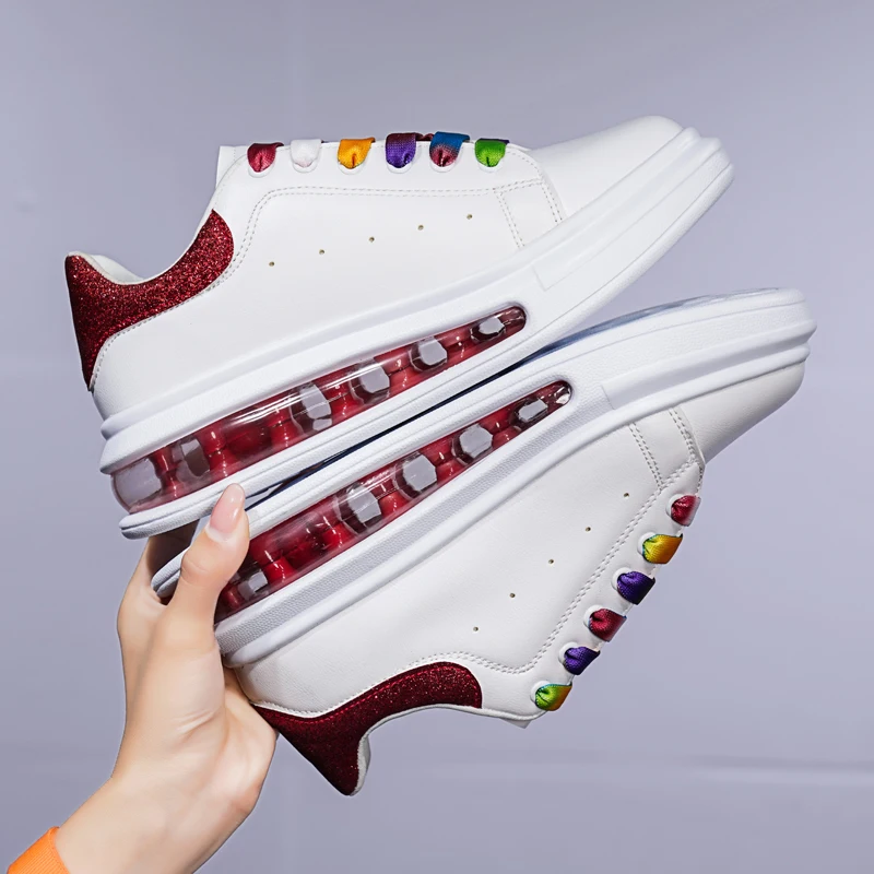 

Женские кроссовки на массивной подошве, разноцветные кроссовки из белой кожи, спортивная обувь, Новинка осени 2020