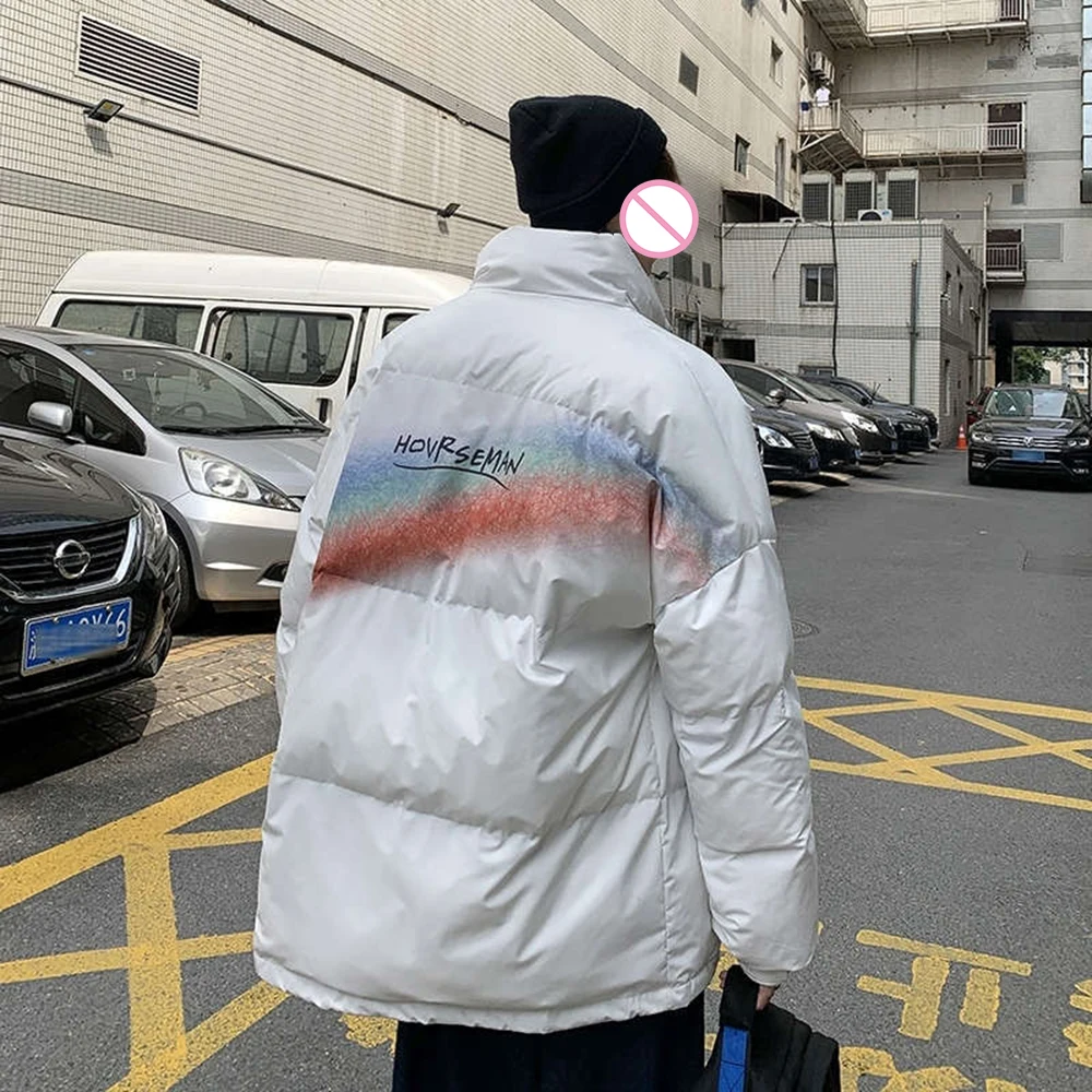 Men Cotton Padded Bomber Jacket Coat Streetwear Print Jacket Parka Harajuku Winter Down Jacket Coat Outwear