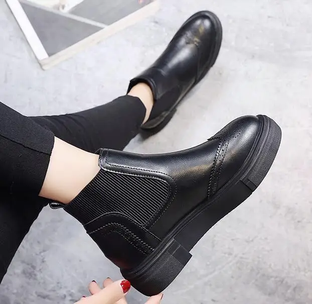 Женские ботильоны весна-осень 2019 модные простые кожаные ботинки без шнуровки на