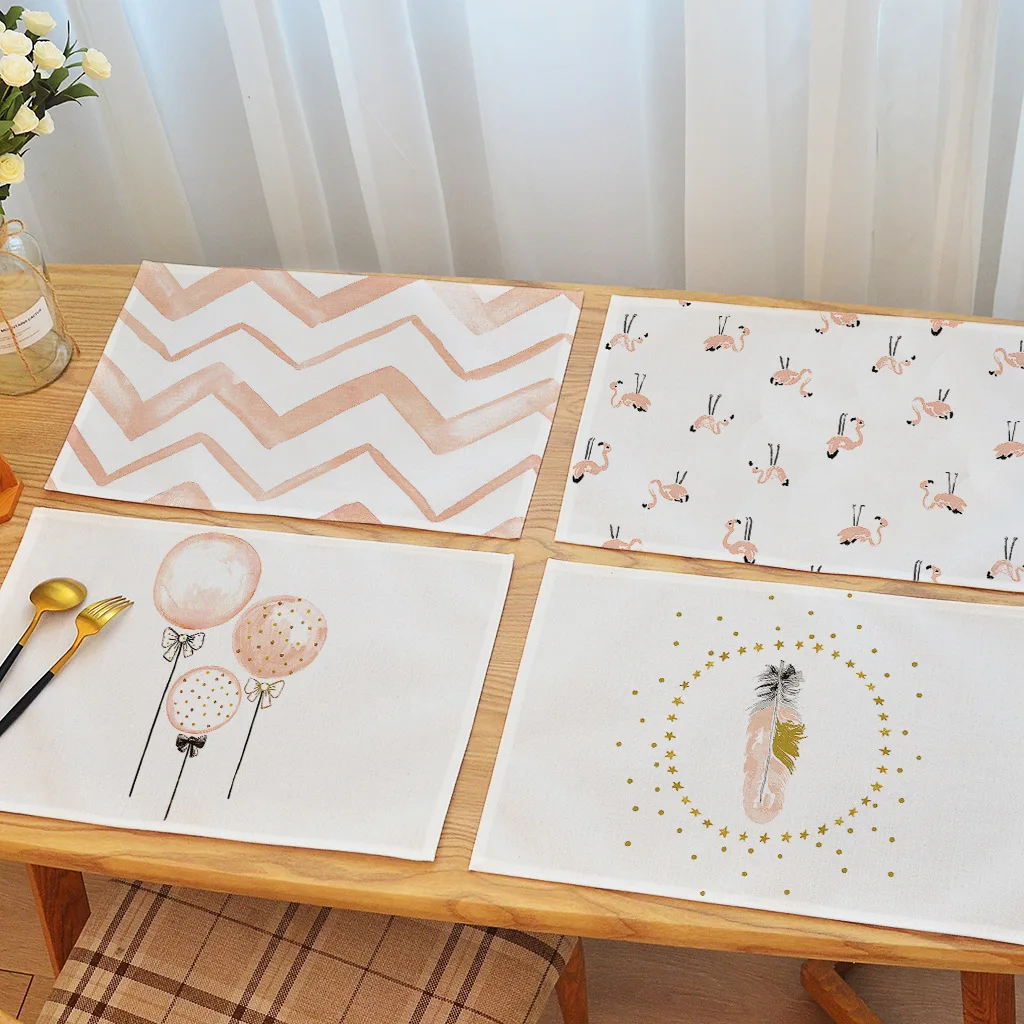 

Nordic Style Golden Pattern Placemats Star Feather Balloon Flamingo Pattern Placemat for Kitchen Table Mat