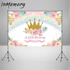 Фон для фотосъемки с изображением пользовательские цвета радуги с цветочным рисунком виниловая фотозонт детский день рождения вечерние Декор баннер золотая корона принцессы фон