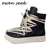 20ss owen seak men boots genuine leather high top ankle boots luxury trainers casual lace up high street zip flats black shoes