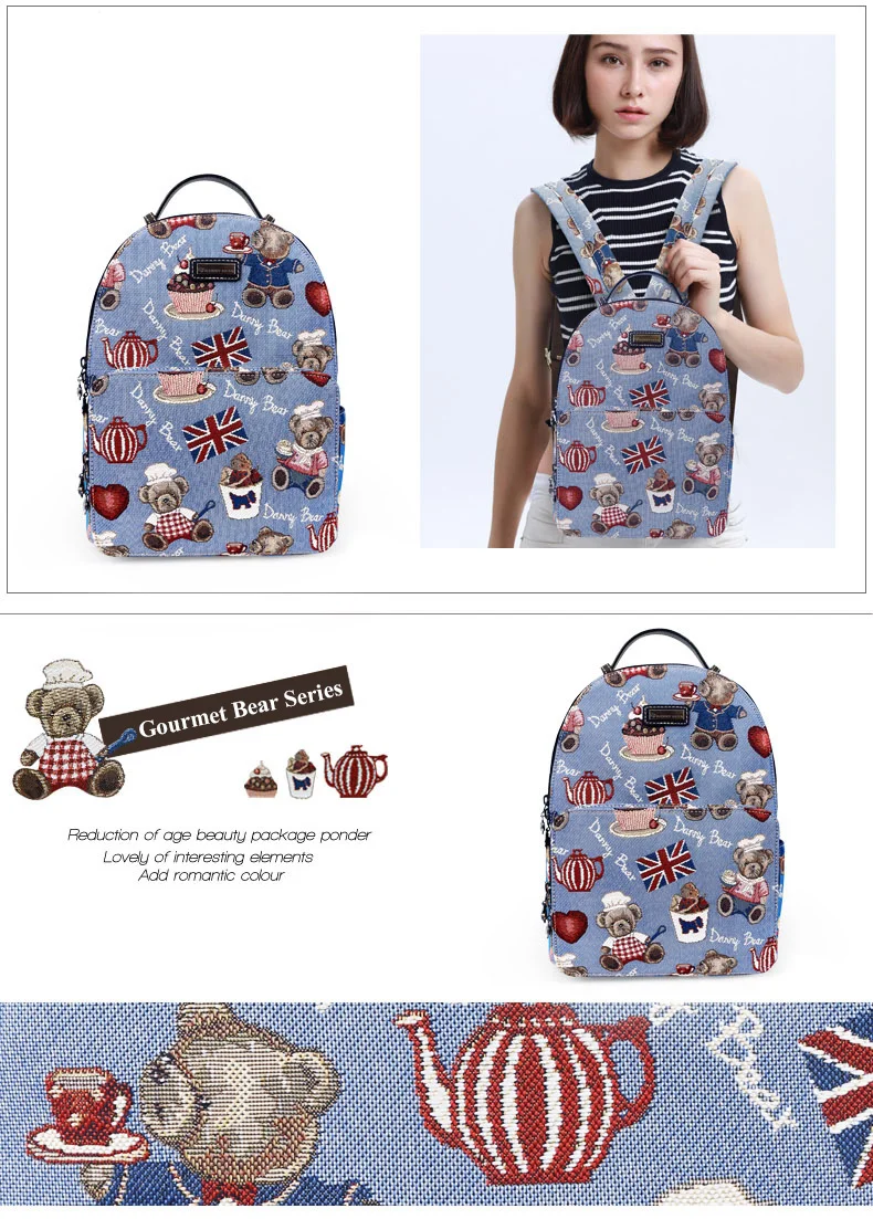 Women's Backpacks Funny Bears Printed Canvas School Bags for Teenage Girls Travel Shoulder Bag Mochila Feminina Bolsas