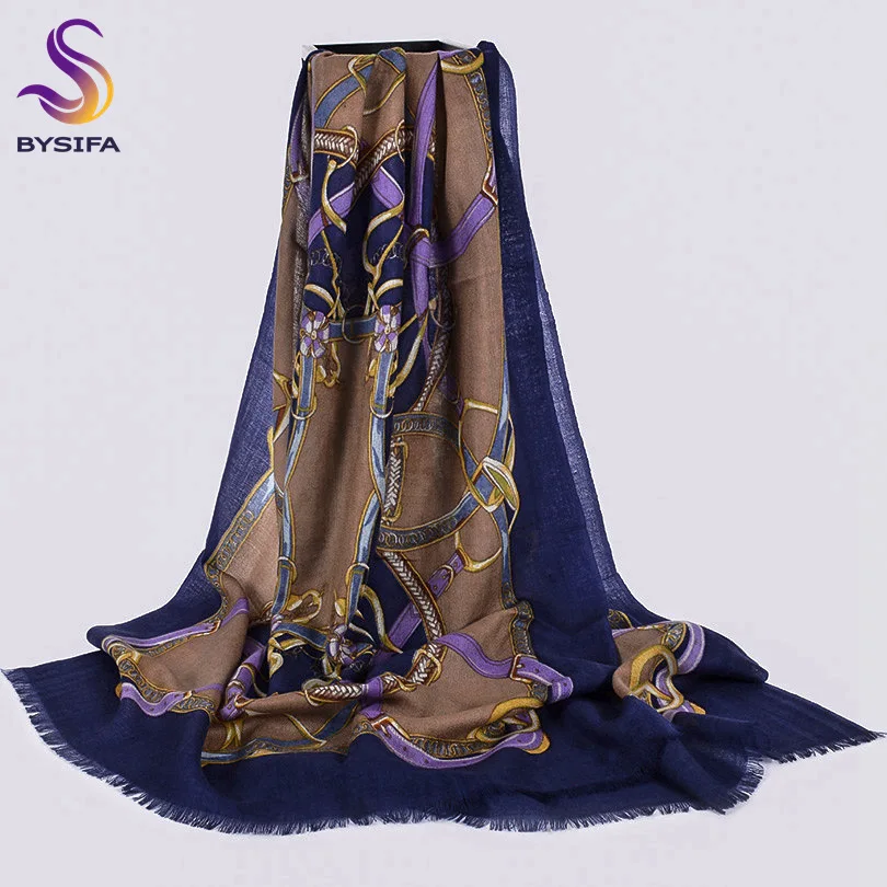 [BYSIFA] женские шарфы из чистой шерсти, шарфы, новинка, картина маслом, стильные зимние женские зеленые длинные шарфы, пашмины, брендовые с кисточками шарф шаль - Цвет: purple coffee
