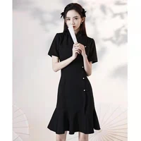 new year traditional women cheongsam dress modern 2022 oriental young girl qipao a line split short black gothic dress