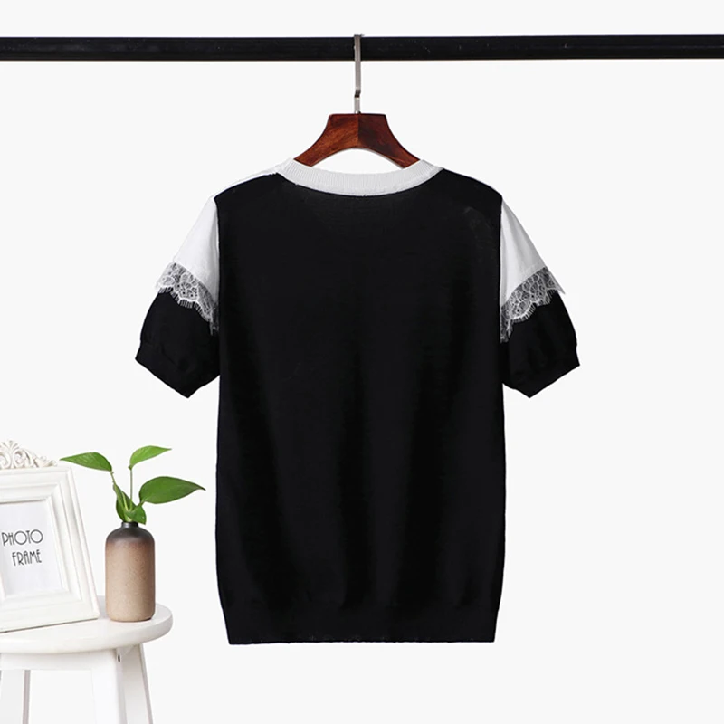 

Ice Silk Knitting Sweater Women New Fashion Summer Pullover Chic Lace Pullovers Knitwear Knitted Sweater Pull Femme