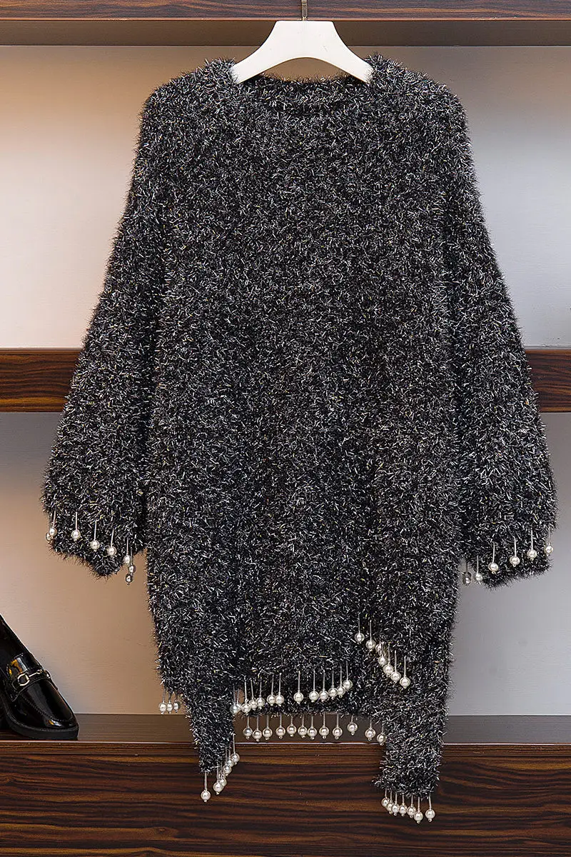 Женский свободный длинный свитер большого размера пуловер Модный повседневный