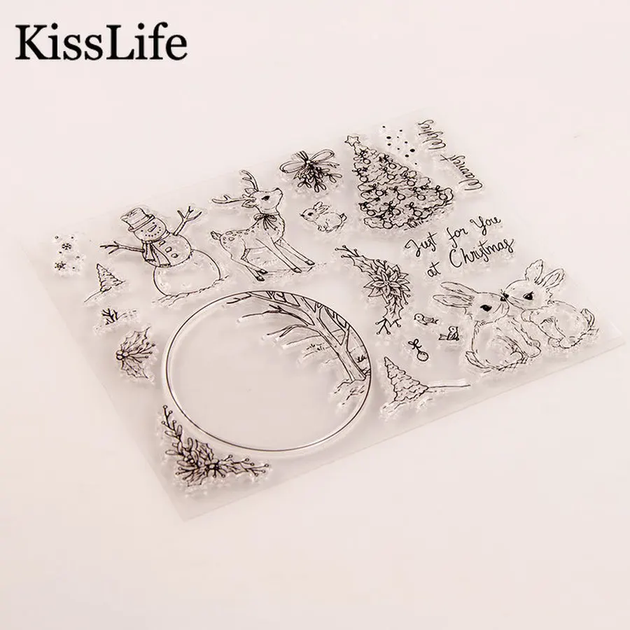 Рождественская елка милые кролики цветок листья снеговик буквы резиновые штампы