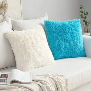 Dimi Home Pillowcase White Pink Gray Shaggy Fur Cushion Cover 43x43cm Solid Soft Fluffy Cushion Cove