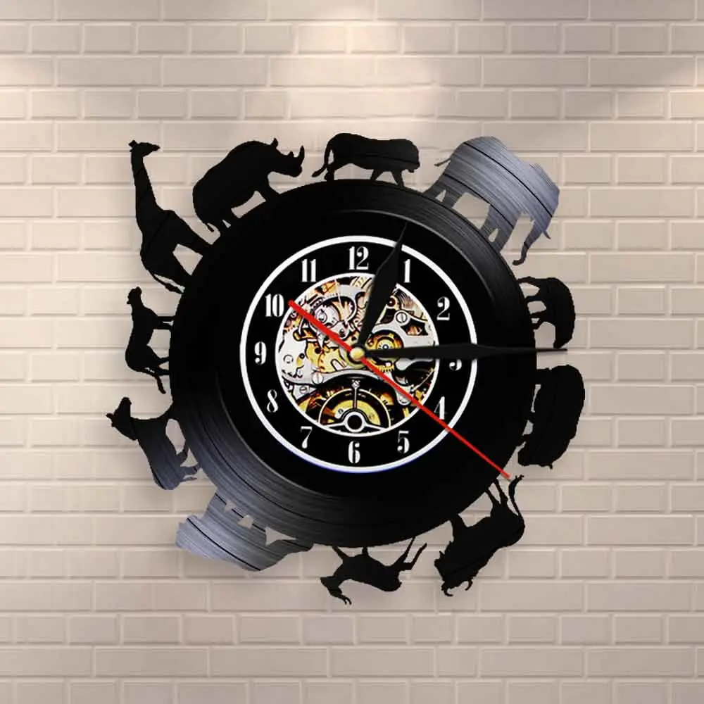 Настенные часы с африканскими животными виниловая пластина современное