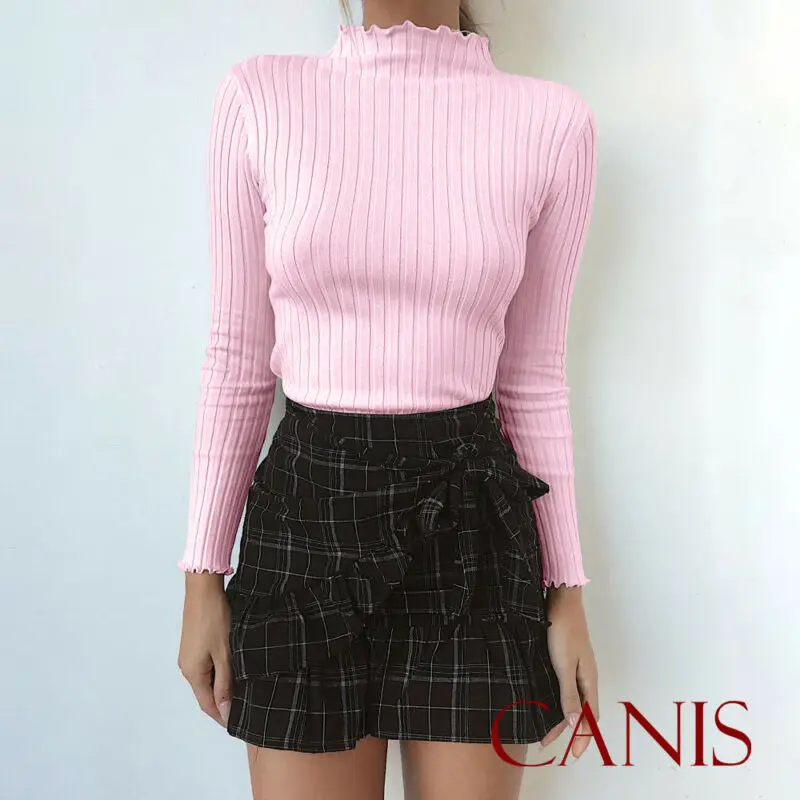 Новая Осенняя Женская водолазка с длинным рукавом в полоску однотонный