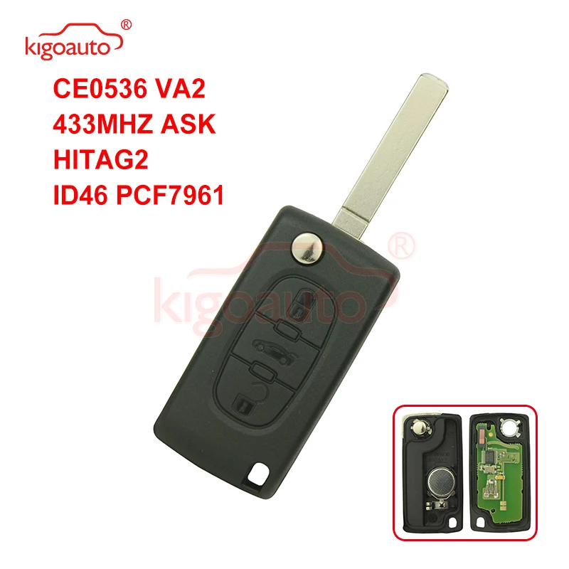 Kigoauto CE0536 раскладной ключ VA2 434 МГц со встроенным чипом для Citroen C3 C4 C5 3 кнопки|Ключ