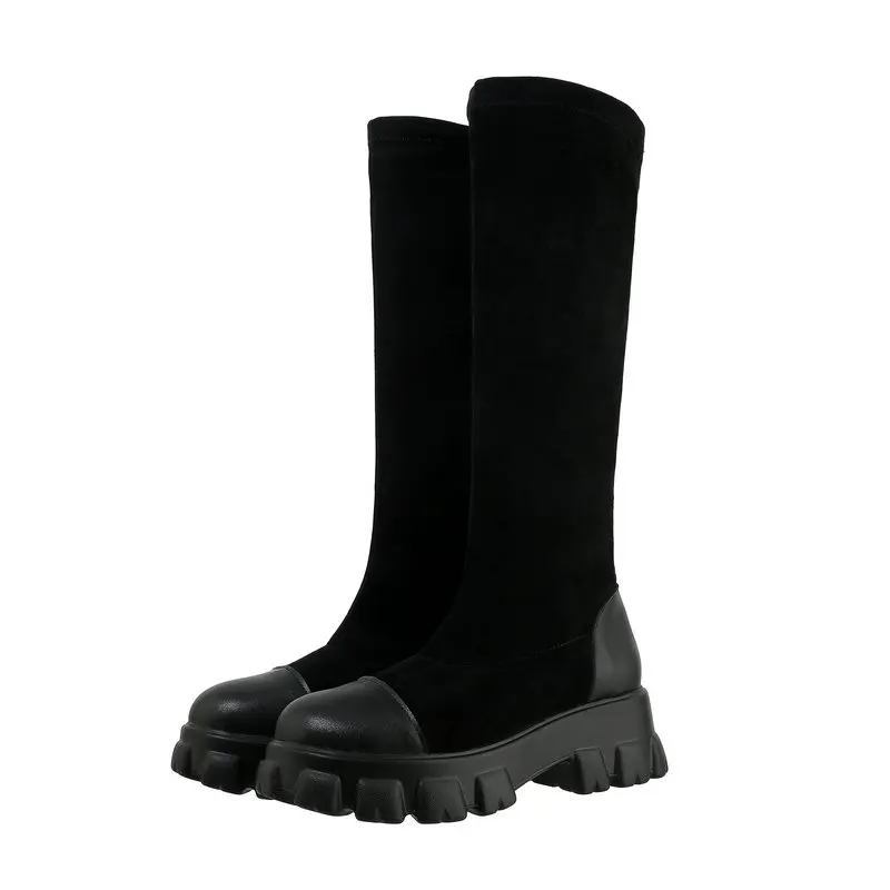 LDHZXC/кожаные сапоги на платформе Женские до колена Высокие из искусственной кожи