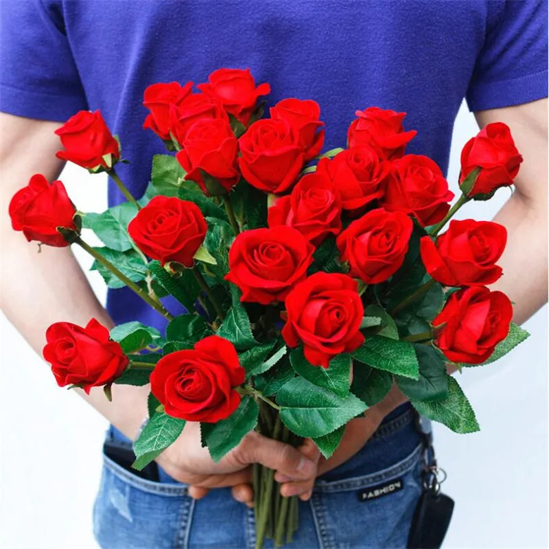 

12Pcs Fake Single Stem Rose 18.5" Length Simulation Velvet Roses for Wedding Home Decorative Artificial Flowers