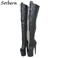 sorbern black snake thigh high boots women peep toe 8 inch extreme high heels over the knee boots ladies stripper heels for pd
