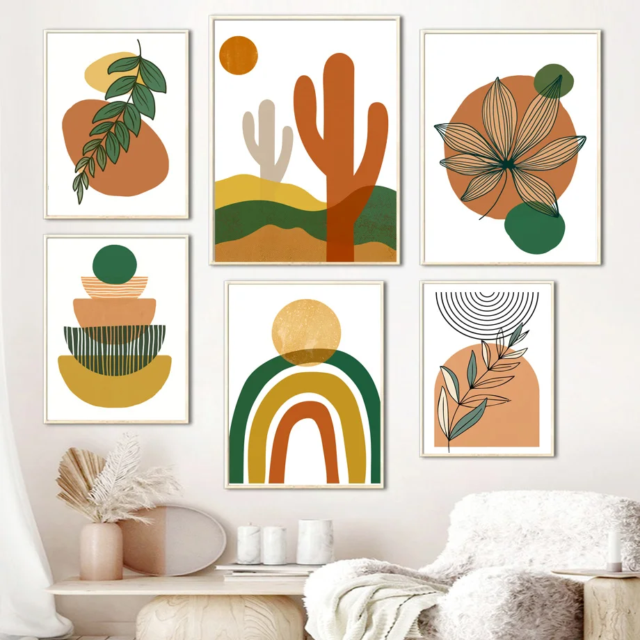 

Cactus leaf Color Block Abstract Geometry Wall Art Canvas Painting Nordic Posters And Prints Wall Pictures For Living Room Decor