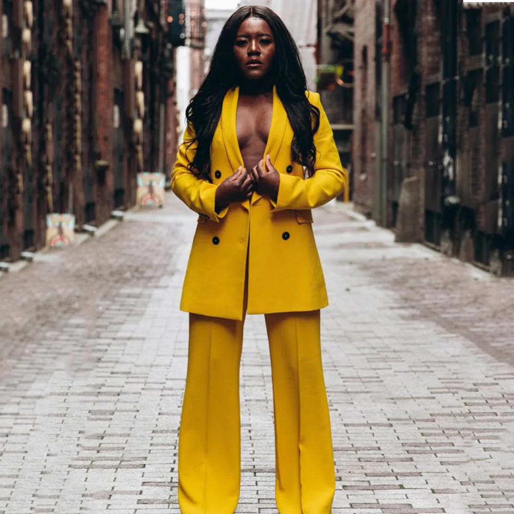 

Женский осенний костюм, повседневный модный однотонный костюм в пригородном стиле с воротником и длинным рукавом, Свободный Топ, прямые брю...