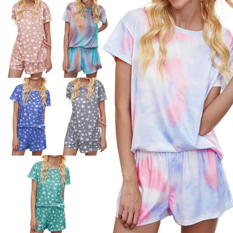 Для женщин галстук с изображением звезд-Dye пижамы принтом пуловер короткими