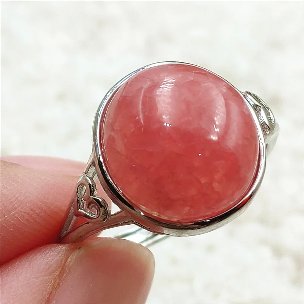 

Natural Red Rhodochrosite Rose Crystal Adjustable Size Ring 925 Sterling Silver 13x12mm Women Ring Oval AAAAA