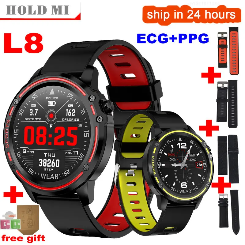 Водонепроницаемые смарт часы L8 IP68 мужские с ЭКГ ФПГ монитором кровяного давления