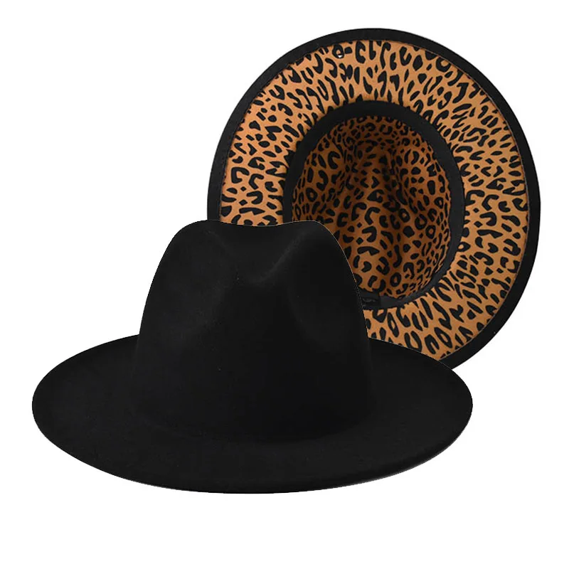 

Leopard grain Fedora Hat Jazz Hats Cowboy Hat For Women And Men fedoras Cap Red With Black Wool Bowler Hat wide brim hat