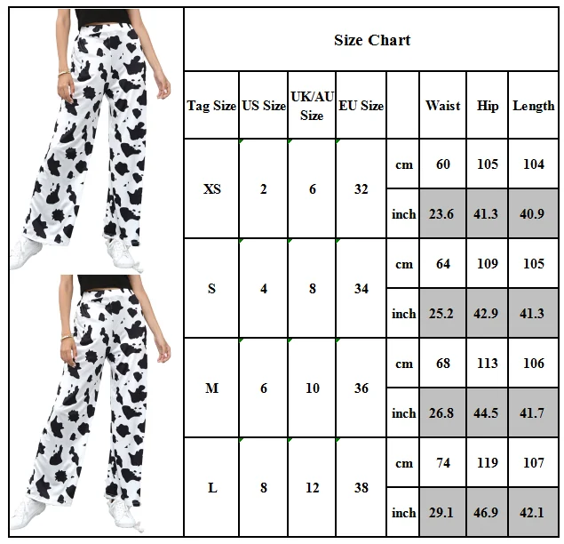 

VICABO Joggers Women Fashion Womens Wide Leg Cows-printed Trousers Elasticated High Waist Baggy Straight Woman Pants