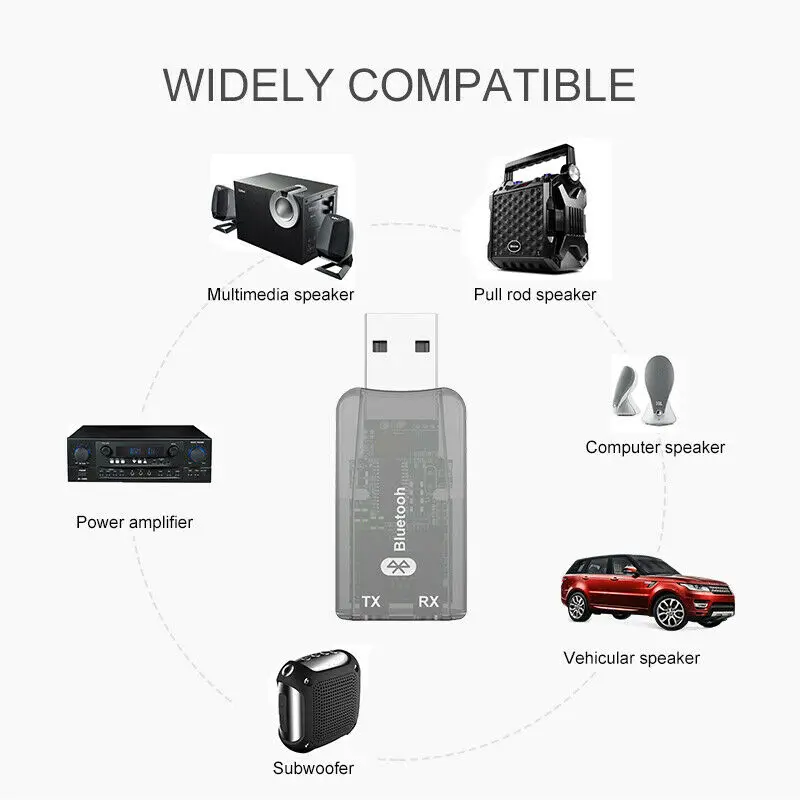 

USB Bluetooth 5.0 Audio Adapter Receiver Transmitter for TV Car 3.5mm AUX Stereo Wireless Music