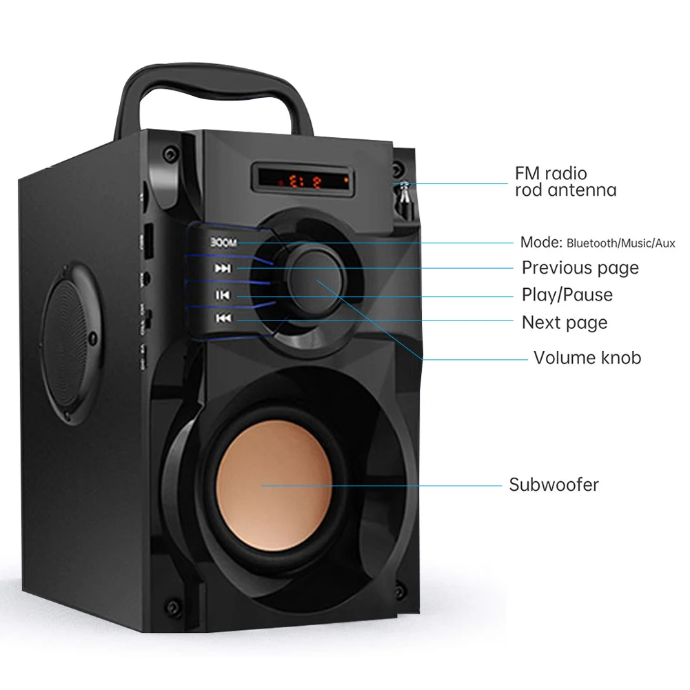 구매 원격 제어 블루투스 휴대용 저음 스피커, 야외 실내 파티 FM 라디오 마이크 지원