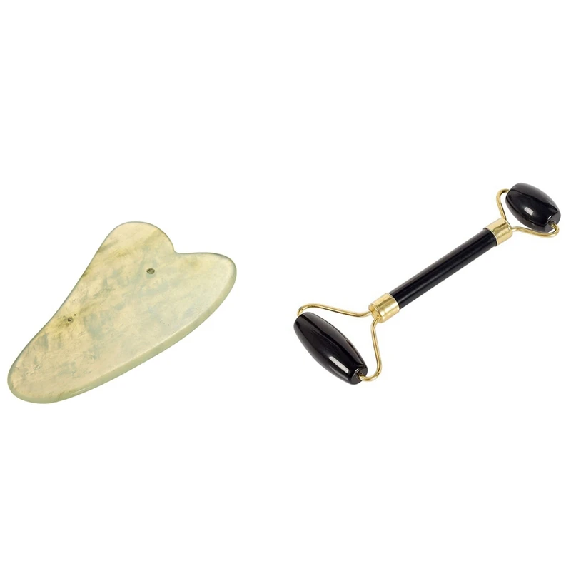 

1 шт. 15X4,5 см гуаша массаж лица Китайский нефритовый инструмент и 1 шт. 6,3X4,5X0,2 см нефритовый каменный массажный ролик