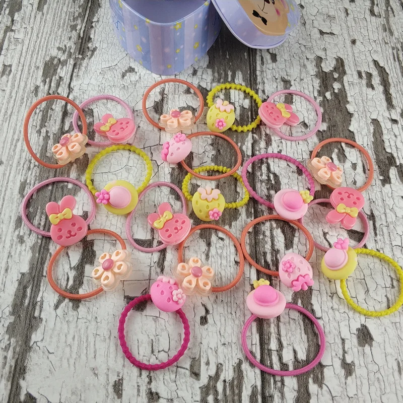 Mixed Styles 20 Pcs/Lot New Gift Box Packed Girls Cute Cartoon Elastic Hair Band Headwear Scrunchies Rubber Bands Accessory | Детская