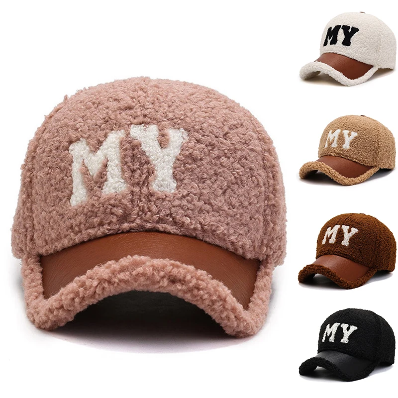 

Lamb Wool Baseball Cap For Women Female Hat Wool Warm Warm Alphabet Baseball Caps Fashion Hat Letter Casual Outdoor Hip Hop