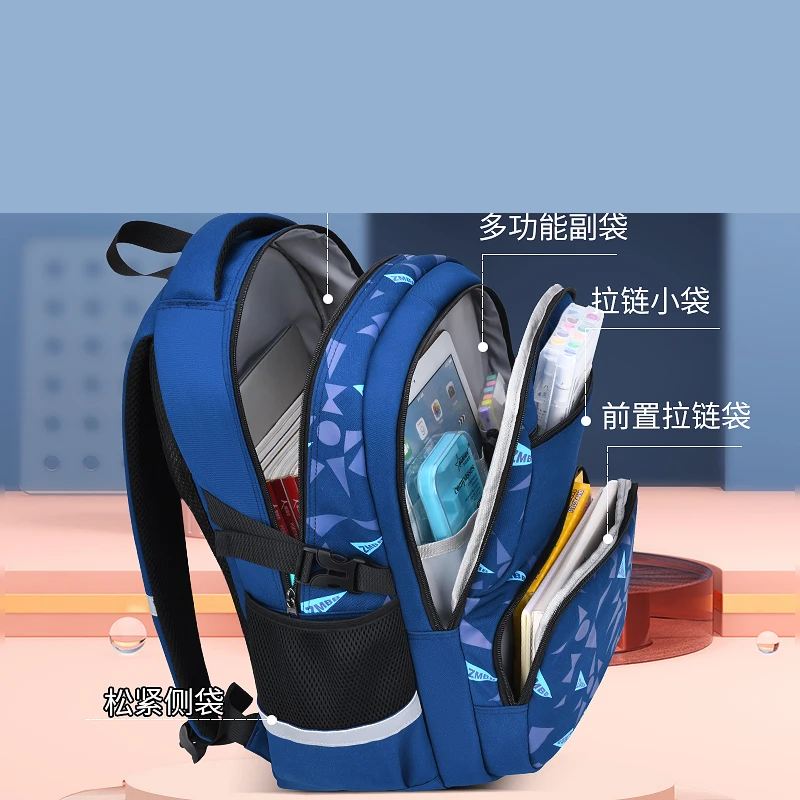 Boys Backpack Orthopedics Kids School Bags Geometric Print Elementary School Bookbags Nylon Waterproof Girls Daypack Mochilas